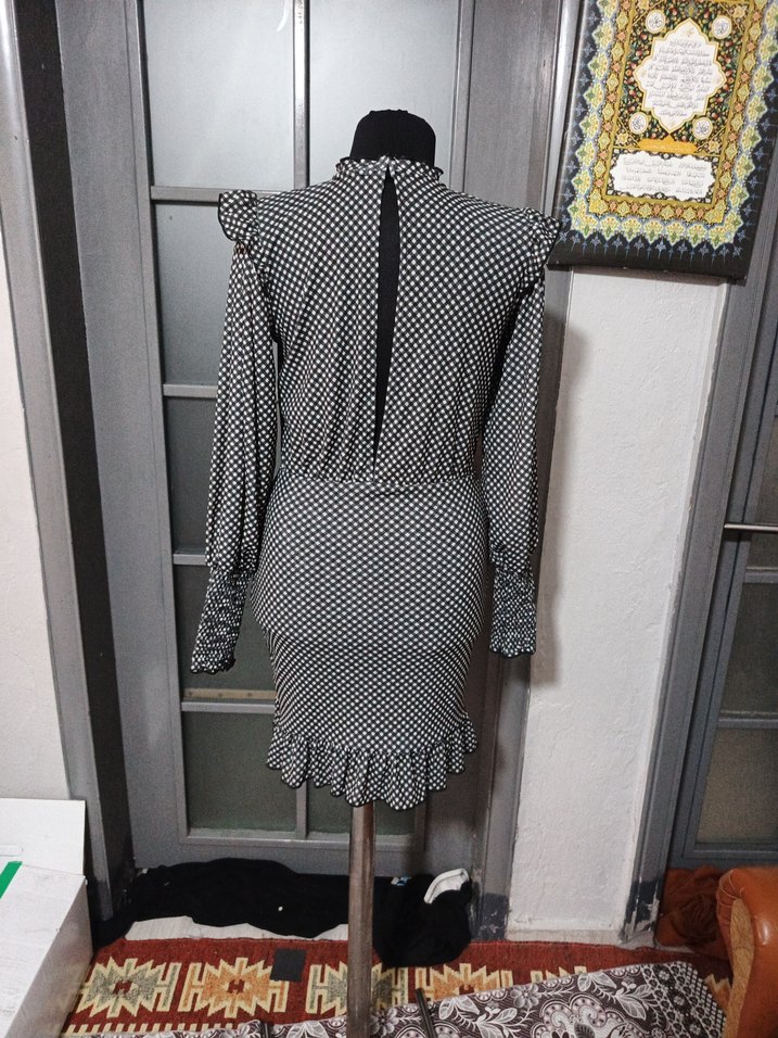 Gri Desenli Uzun Kollu Triko Elbise - Görsel 3