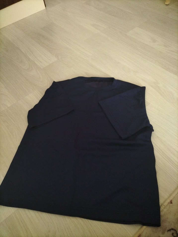 Lacivert Kısa Kollu oyşho kumaştan tişört - Görsel 2