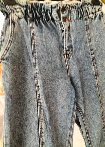 Kadın Gri Mavi Kemerli Bol Kesim Midi Kot Pantolon - Görsel 3