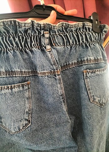 Kadın Gri Mavi Kemerli Bol Kesim Midi Kot Pantolon - Görsel 4