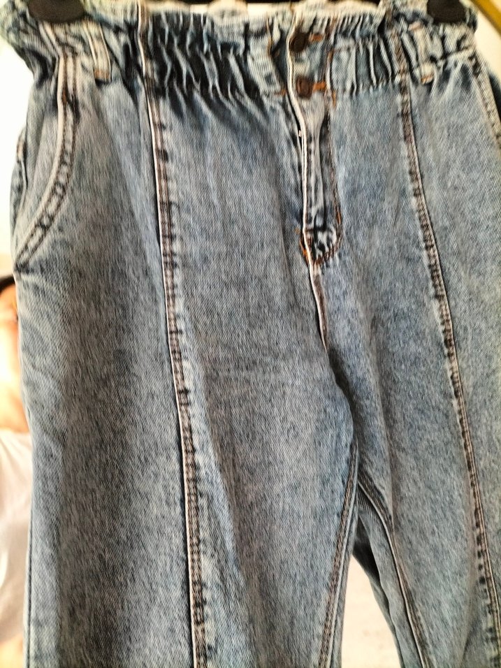 Kadın Gri Mavi Kemerli Bol Kesim Midi Kot Pantolon - Görsel 3