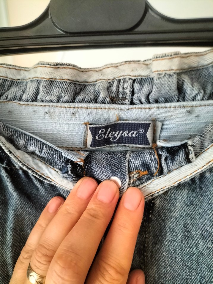 Kadın Gri Mavi Kemerli Bol Kesim Midi Kot Pantolon - Görsel 2