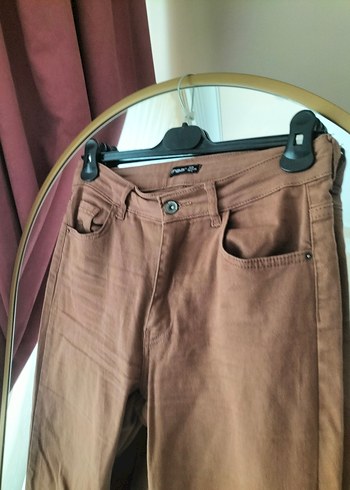 Kahverengi keten Kadın Pantolon - Görsel 2