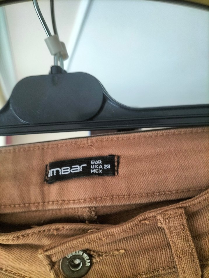 Kahverengi keten Kadın Pantolon - Görsel 3