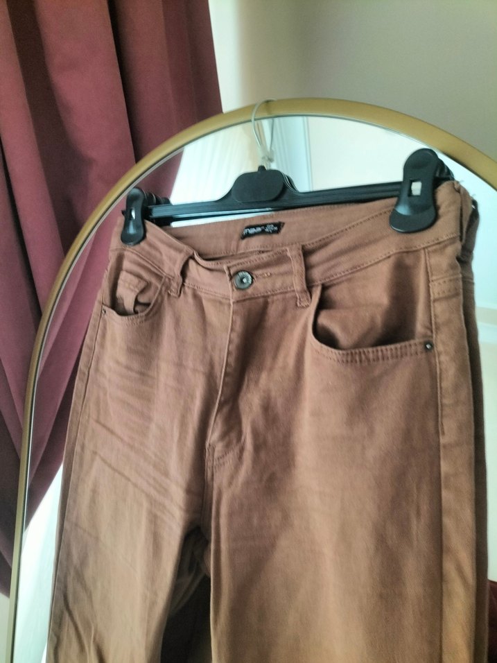 Kahverengi keten Kadın Pantolon - Görsel 2