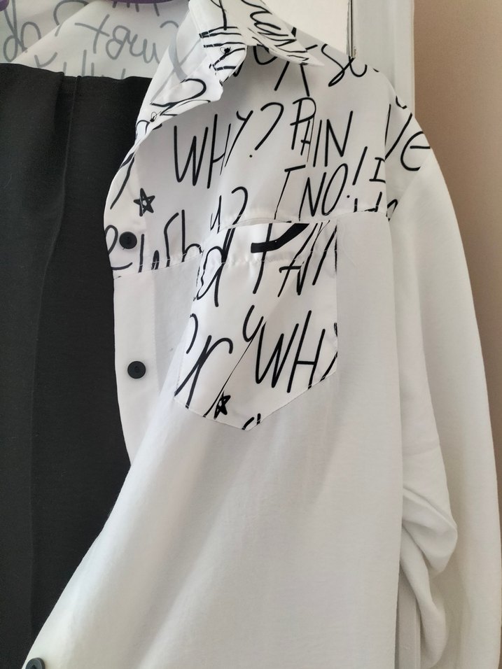 Gri Baskılı Kadın Keten Gömlek - Görsel 4