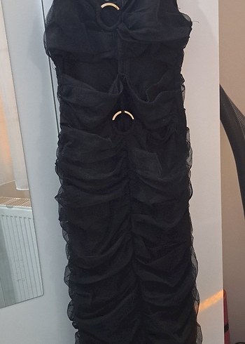 Siyah Uzun Askılı Gotik Kadın Abiye Elbise - Görsel 3