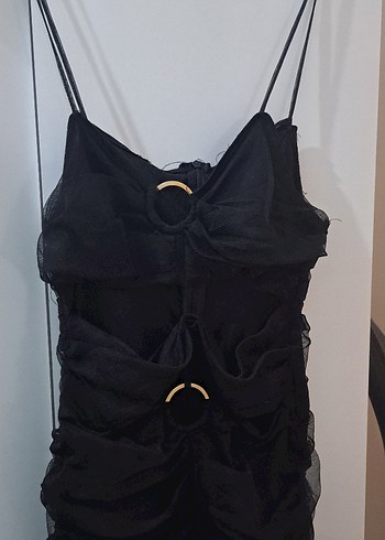 Siyah Uzun Askılı Gotik Kadın Abiye Elbise - Görsel 2