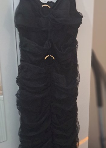 Siyah Uzun Askılı Gotik Kadın Abiye Elbise - Görsel 4