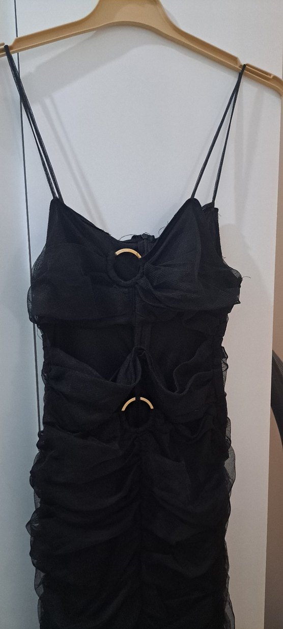 Siyah Uzun Askılı Gotik Kadın Abiye Elbise - Görsel 2