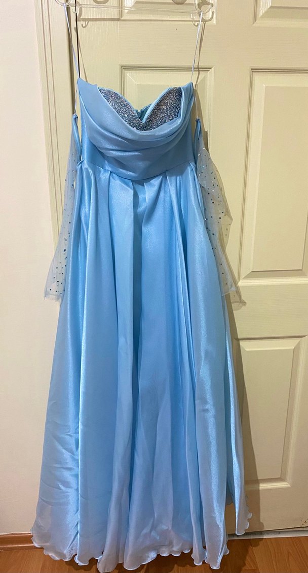 Uzun Mavi Drapeli Straplez Nişan Söz Elbisesi - Görsel 4