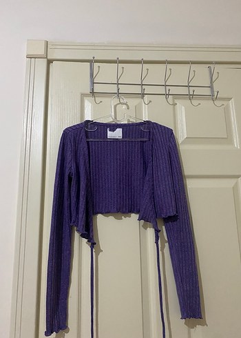 Mor V Yaka Örgü Kadın Kazak - Görsel 2