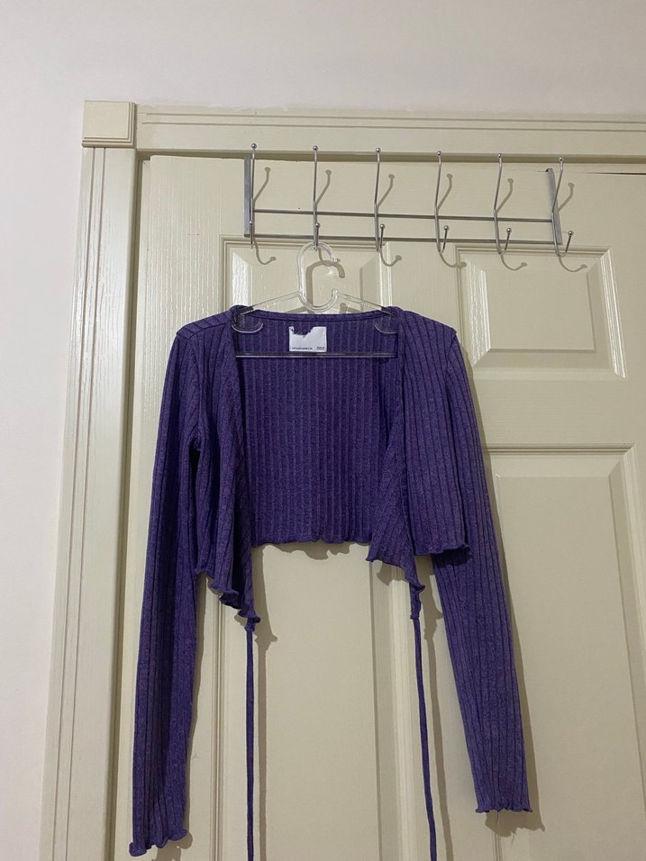 Mor V Yaka Örgü Kadın Kazak - Görsel 2