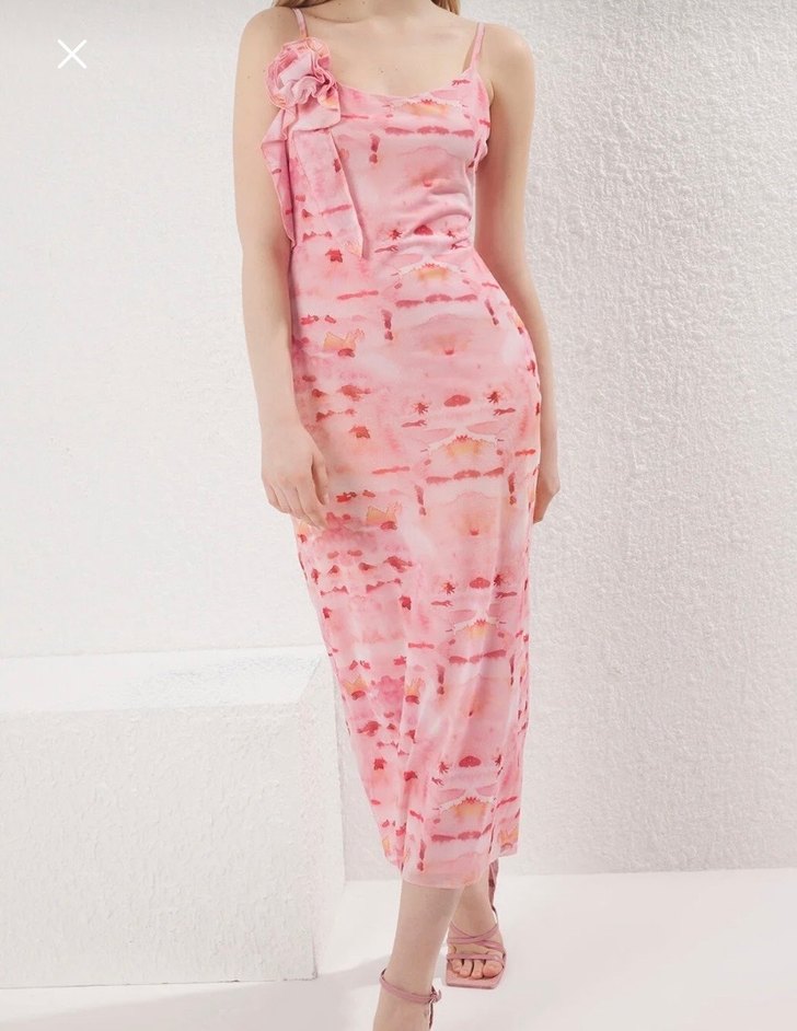 Pembe Likralı Uzun Bohem Elbise - Görsel 3