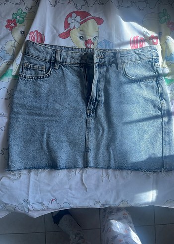 Düğmeli Mavi Denim Midi Etek