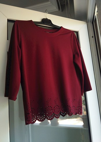 Bordo Dantel Detaylı Uzun Kollu Kadın Bluz
