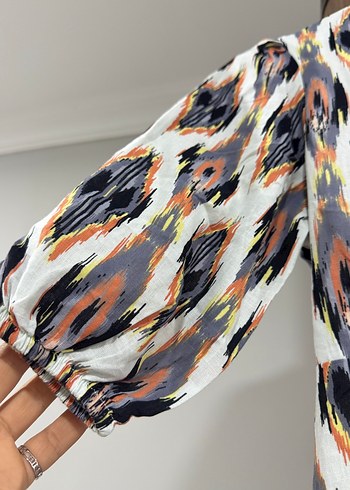 V Yaka Düğmeli Mini Bohem Elbise - Görsel 8