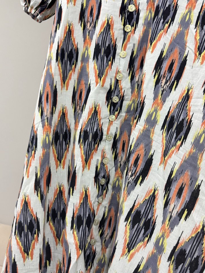 V Yaka Düğmeli Mini Bohem Elbise - Görsel 5