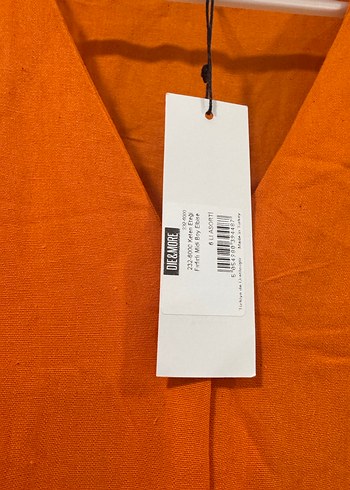 Turuncu V Yaka Düğmeli Uzun Keten Elbise - Görsel 6