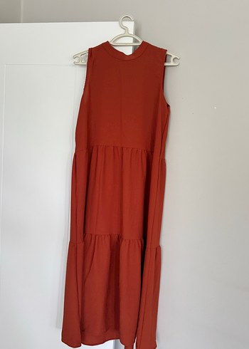 Kolsuz Midi Kırmızı Elbise - Görsel 6