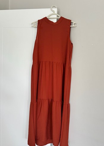 Kolsuz Midi Kırmızı Elbise - Görsel 7