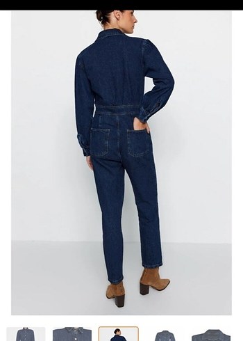 Trendyol & Milla Kadın Lacivert Denim Uzun Kollu Tulum
