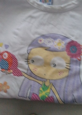 Kız Çocuk Renkli Baskılı Bohem Tişört - Görsel 2