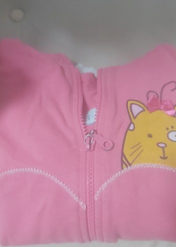 Kız Çocuk Pembe Kapüşonlu Fermuarlı Ceket - Görsel 3