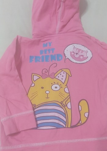 Kız Çocuk Pembe Kapüşonlu Fermuarlı Ceket - Görsel 2