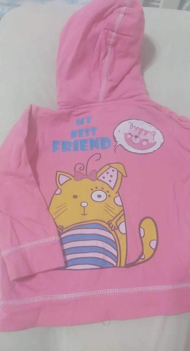 Kız Çocuk Pembe Kapüşonlu Fermuarlı Ceket - Görsel 2