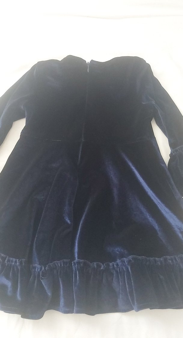 Kız Çocuk Lacivert Kadife Fırfırlı Elbise - Görsel 2