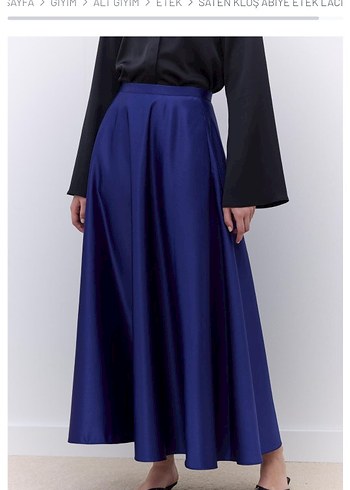 Manuka Lacivert Saten Uzun Dökümlü Etek - Görsel 2