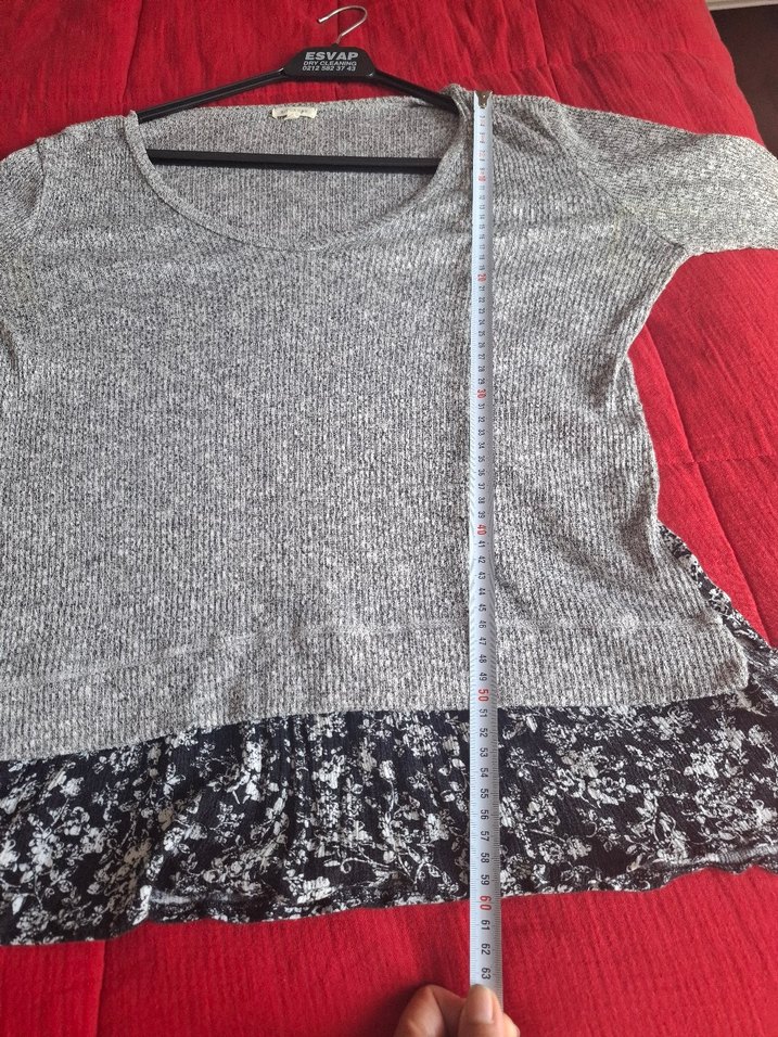 Gri Triko Uzun Kollu Salaş Bluz - Görsel 4