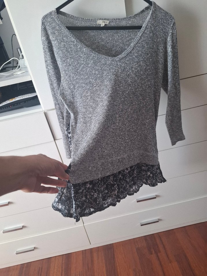 Gri Triko Uzun Kollu Salaş Bluz - Görsel 2