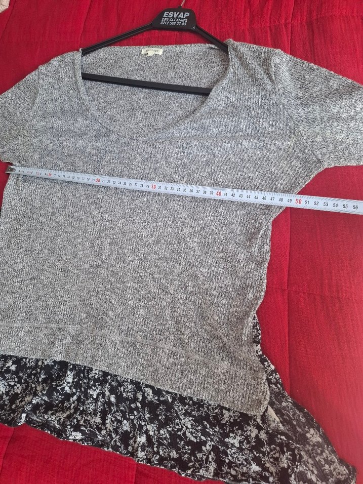 Gri Triko Uzun Kollu Salaş Bluz - Görsel 3