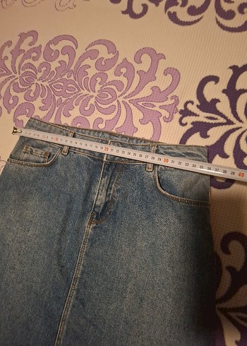 Çizgili Kot Mini Etek - Görsel 5