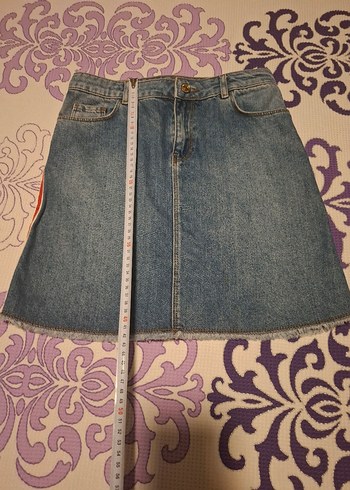 Çizgili Kot Mini Etek - Görsel 6