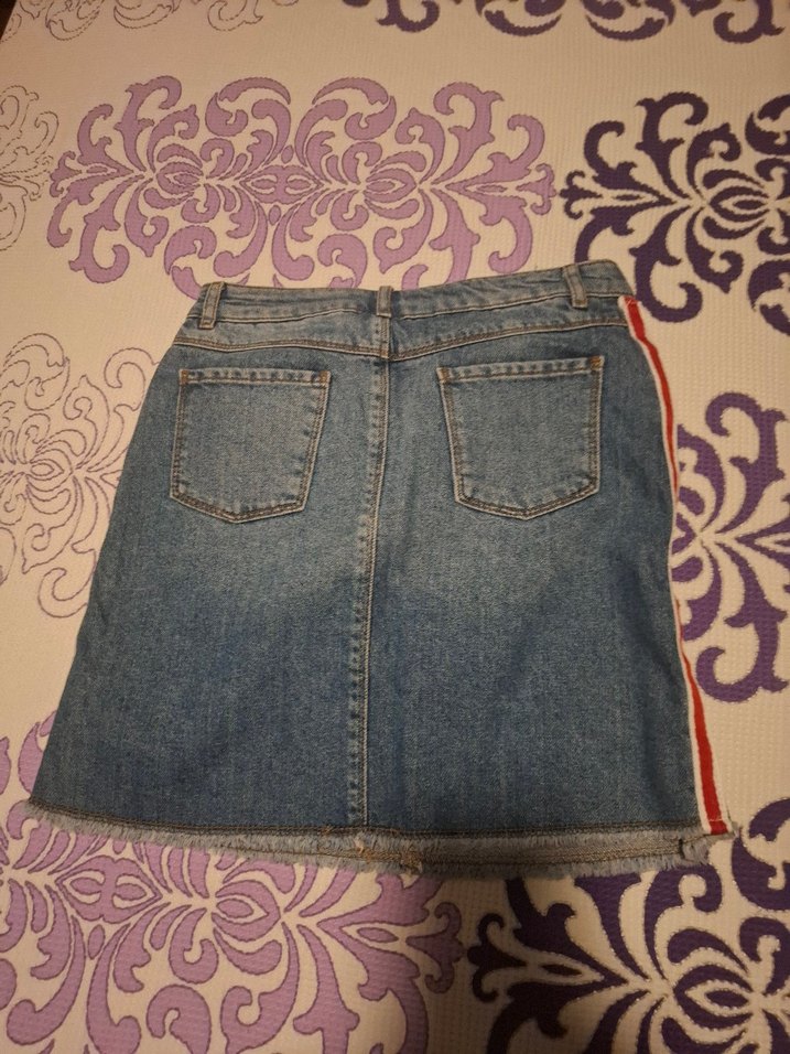 Çizgili Kot Mini Etek - Görsel 4