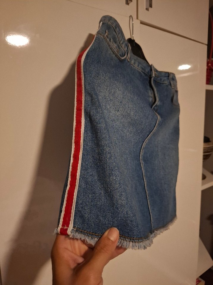 Çizgili Kot Mini Etek - Görsel 2