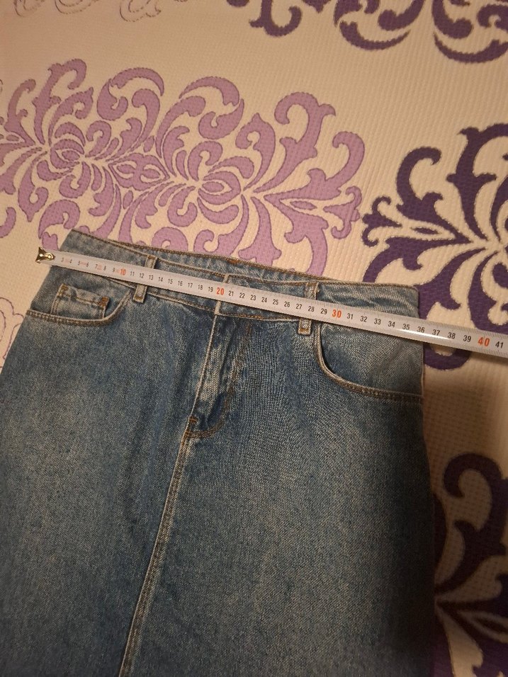 Çizgili Kot Mini Etek - Görsel 5