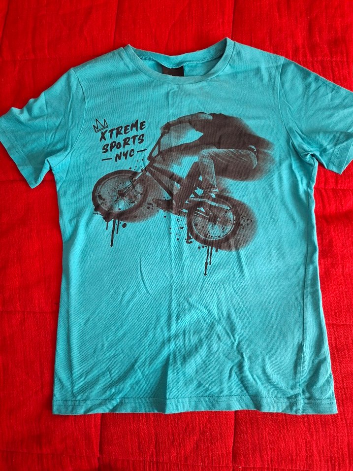 H&m marka turkuaz Baskılı Bisiklet Yaka Erkek Tişört - Görsel 4