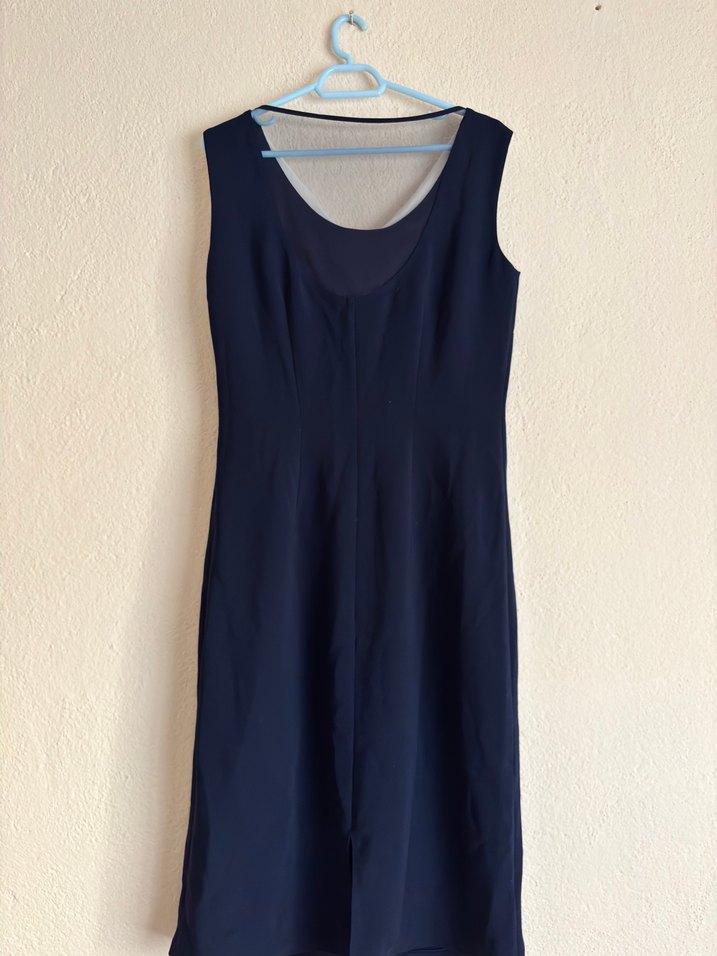 Drapeli Mavi Midi Elbise - Görsel 3