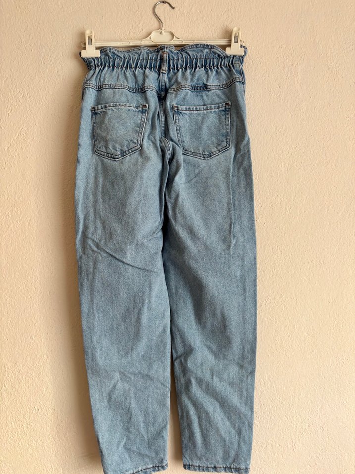 Düğmeli Mavi Kadın Denim Pantolon - Görsel 2