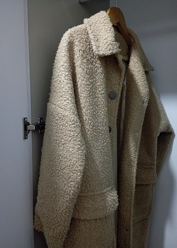 Uzun Buklet Peluş Kadın Kaban (Bej/Camel) - Görsel 2