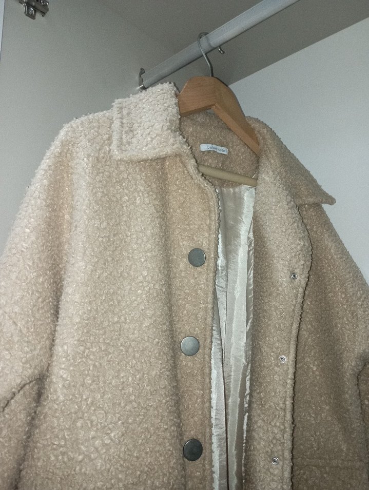 Uzun Buklet Peluş Kadın Kaban (Bej/Camel) - Görsel 4