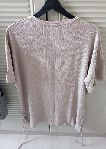 Bej Keten Kadın Kısa Kollu Bluz - Görsel 2