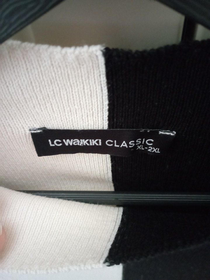 Drapeli Midi Kadın Beyaz Siyah Kazak - Görsel 3