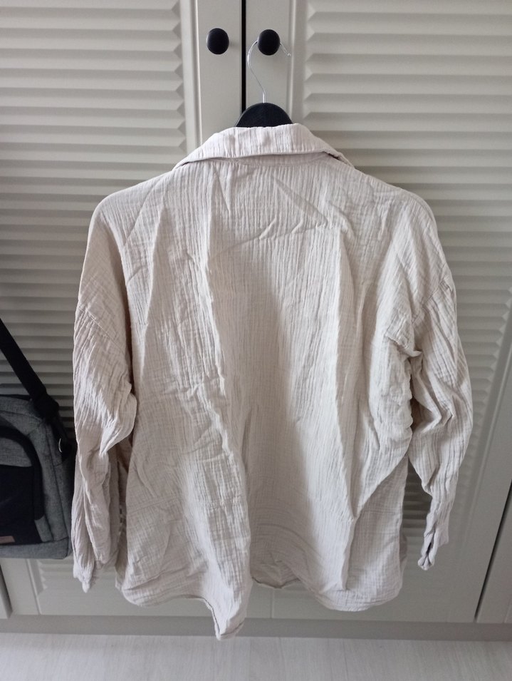 Bej Rengi Keten Kumaş Günlük Gömlek - Görsel 2