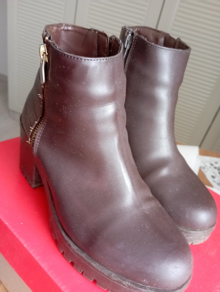 Kahverengi Deri Kadın Topuklu Bot - Hızlı Teslimat - Görsel 3