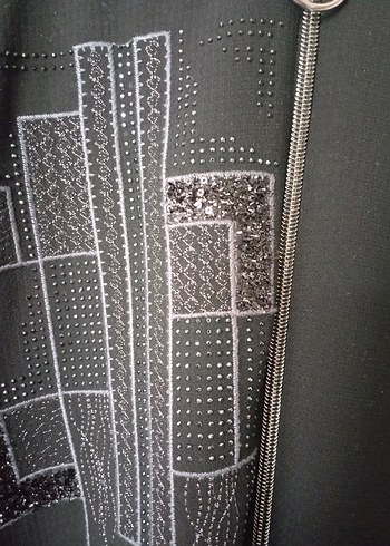 Uzun Siyah Önü İşlemeli Ferace - Görsel 5